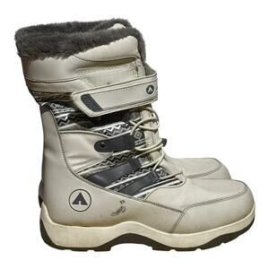 AirWalk Women's Winter Snow Boots Faux Fur White Gray Lace Up Size 9